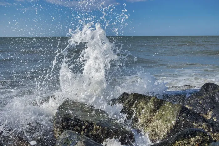 Framed Print : Waves crashing on rocks, Honeymoon Island State Park, Dunedin, Florida, USA Framed Print : Waves crashing on rocks, Honeymoon Island State Park, Dunedin, Florida, USA