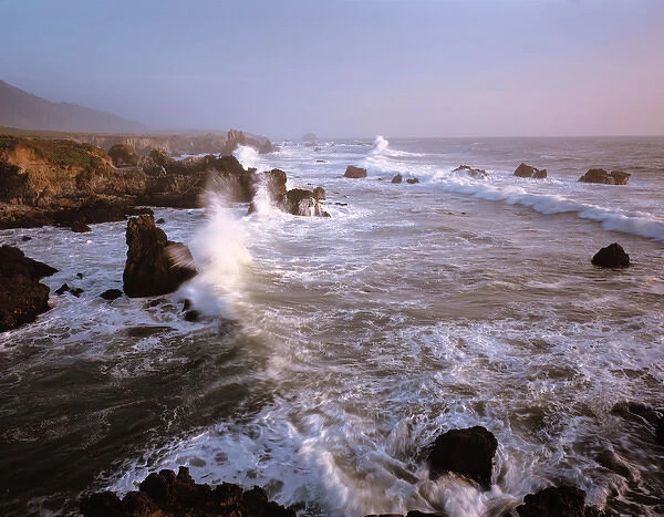 Waves crashing on the rugged Big Sur coast of California