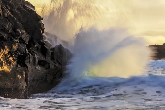Framed Print : Waves from the North Atlantic ocean crash into sea stacks on the Snaefellsnes Peninsula