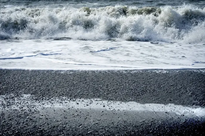 Framed Print : Waves Reynisfjara Black Sand Beach, South Shore, Iceland. Sand is black obsidian