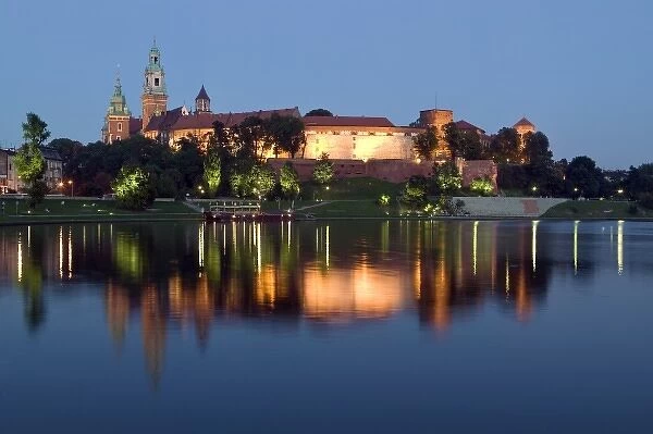 Wawel Hill with Royal Castle and Cathedral across the Vistula River, Krakow, Poland