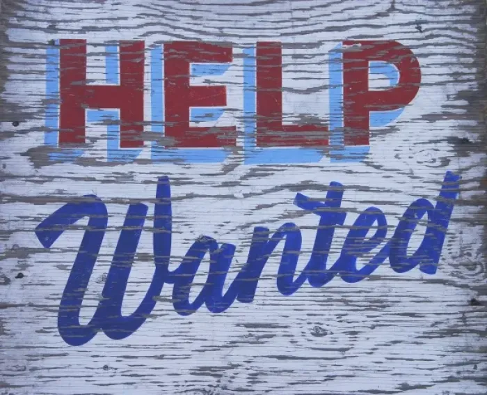 Framed Print : Weathered help-wanted sign