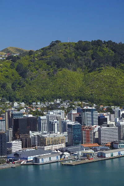 Wellington Central Business District, waterfront, and Te Ahumairangi Hill (previously Tinakori Hill), viewed