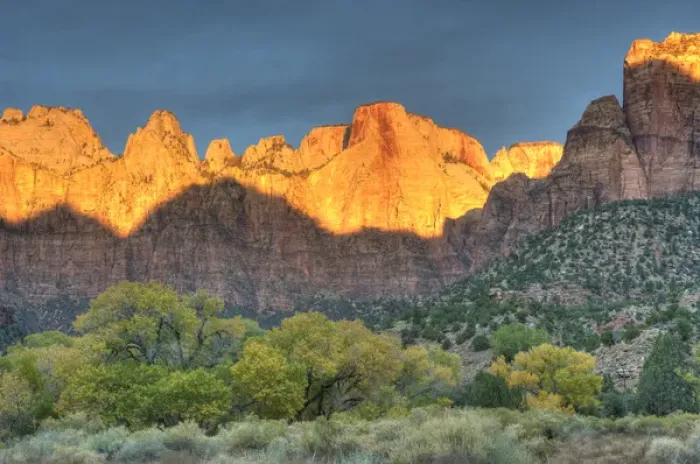 Framed Print : West Temple, Altar of Sacrifice, and Sundial at sunrise, Zion National Park, near Springdale