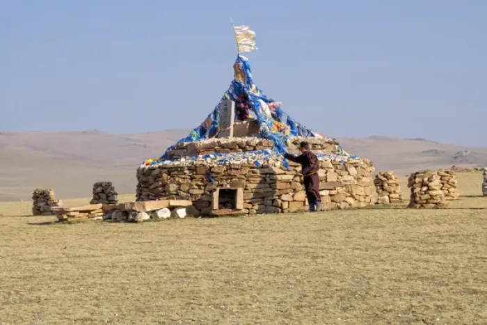Framed Print : Western Mongolia. An ovoo, a sacred cairn, part of Mongolian shamanic traditions