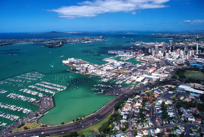 Framed Print : Westhaven Marina, Waitemata Harbour, waterfront, motorway and Auckland City - aerial Framed Print : Westhaven Marina, Waitemata Harbour, waterfront, motorway and Auckland City - aerial