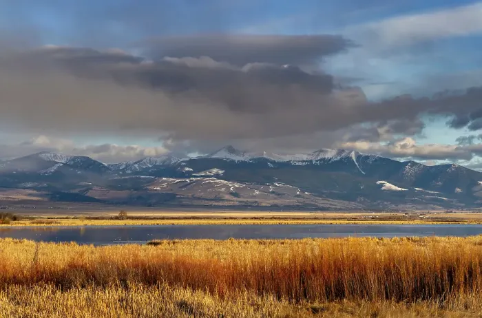 Framed Print : Wetlands below Mount Powell in the Flint Creek Range at Warm Springs Wildlife Management Area in Warm Springs, Montana, USA. (Editorial Use Only)