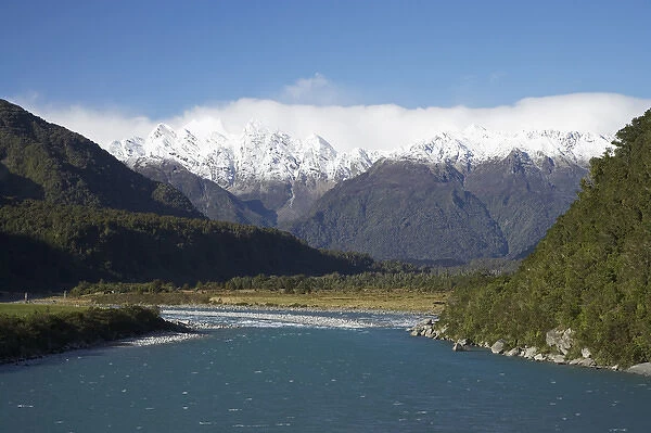 Whataroa River and Southern Alps, West Coast, South Island, New Zealand