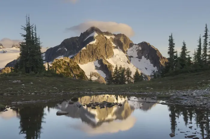 Framed Print : Whatcom Peak reflected in Tapto Lake, North Cascades National Park
