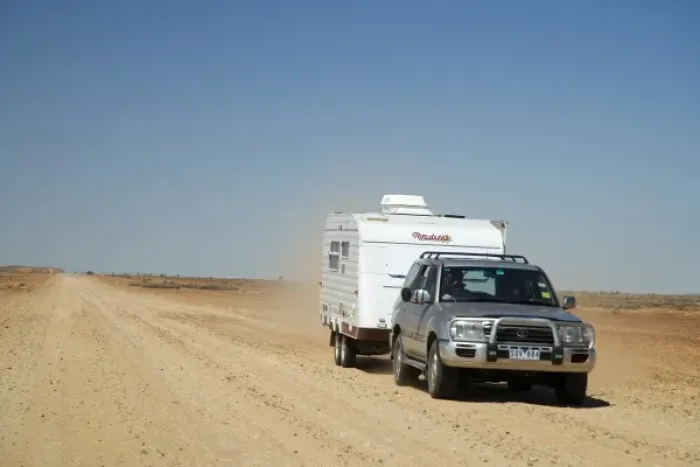 Framed Print : Four Wheel Drive and Caravan, Oodnadatta Track, Outback, South Australia, Australia Framed Print : Four Wheel Drive and Caravan, Oodnadatta Track, Outback, South Australia, Australia
