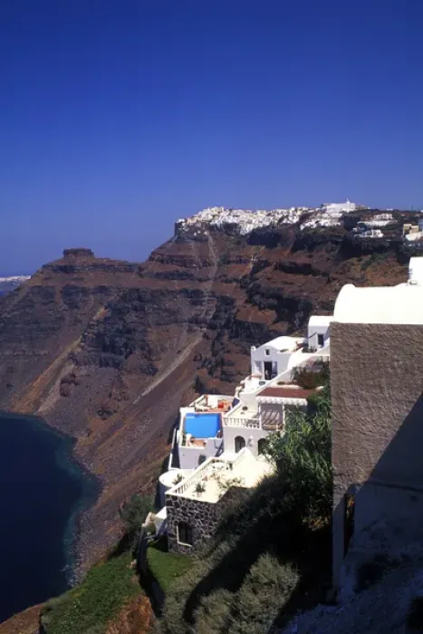 Framed Print : 04. White Buildings on Cliffs in Fira, Santorini, Greece
