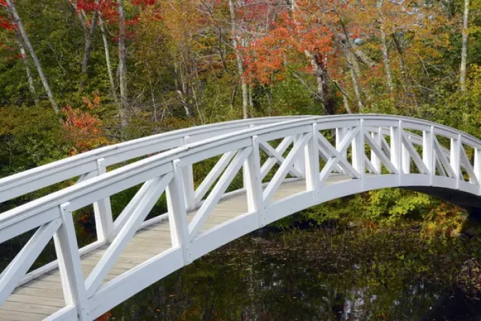 Framed Print : White Footbridge, Autumn, Somesville, Mount Desert Island, Maine, USA Framed Print : White Footbridge, Autumn, Somesville, Mount Desert Island, Maine, USA