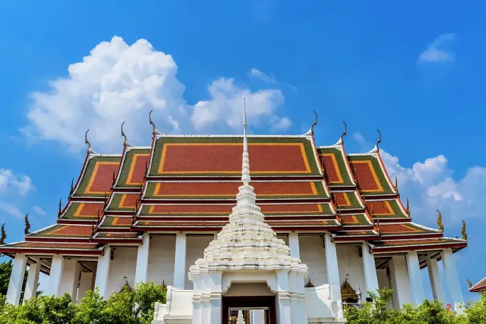 Framed Print : White gate main hall Buddhist temple, Wat Ratchanatdaram, Worawihan, Bangkok, Thailand. Built in 1864 by King Rama III Framed Print : White gate main hall Buddhist temple, Wat Ratchanatdaram, Worawihan, Bangkok, Thailand. Built in 1864 by King Rama III