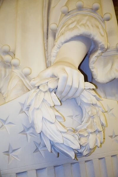 White marble statue detail of hand holding wreath, U. S. Capitol, Washington D. C