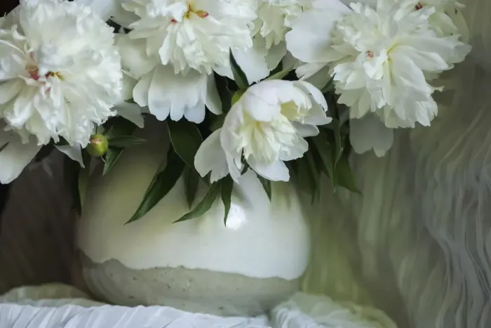 Framed Print : White peonies in cream pitcher Framed Print : White peonies in cream pitcher