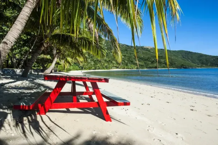 Framed Print : White sandy beach on Korovou Eco-Tour Resort, Naviti, Yasawas, Fiji, South Pacific