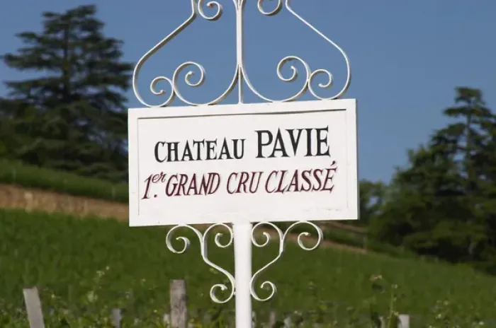 Framed Print : A white sign in the vineyard of Chateau Pavie 1st, premier first Grand Cru Classe