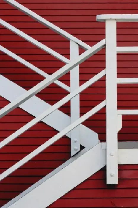 Framed Print : White stairs and red building, Catalina Island, California