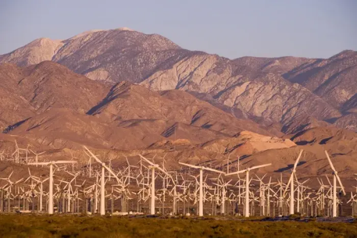 Framed Print : A wind farm in the San Gorgonio Mountain Pass in Palm Springs, California