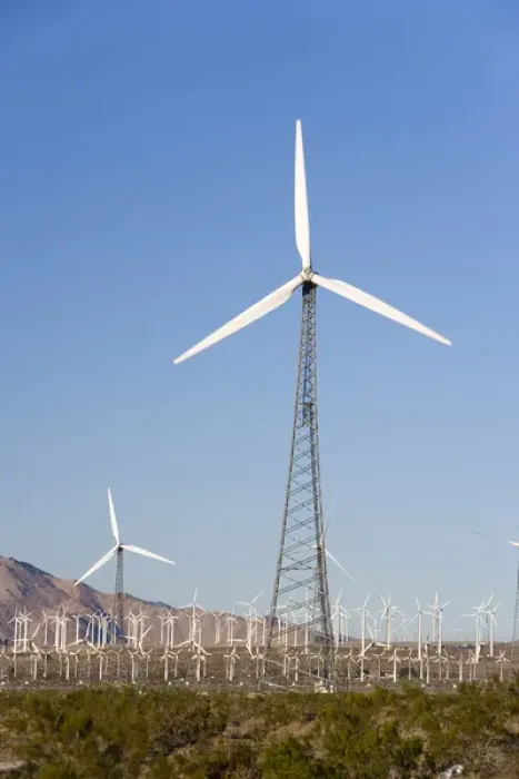 Framed Print : A wind farm in the San Gorgonio Mountain Pass in Palm Springs, California