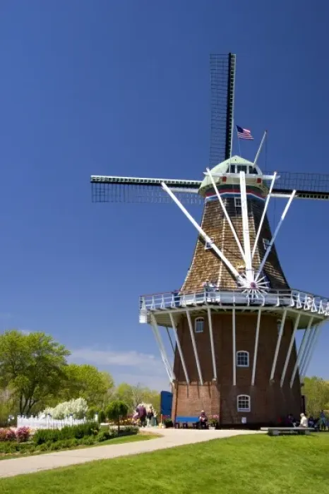 Framed Print : Windmill Island park with tulips in bloom at Holland, Michigan