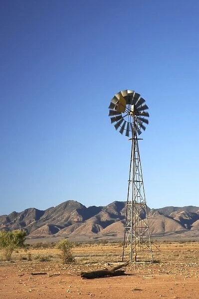 Windmill and Wilpena Pound, Flinders Ranges, South Australia, Australia