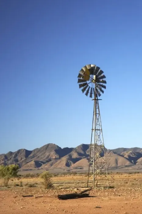 Framed Print : Windmill and Wilpena Pound, Flinders Ranges, South Australia, Australia