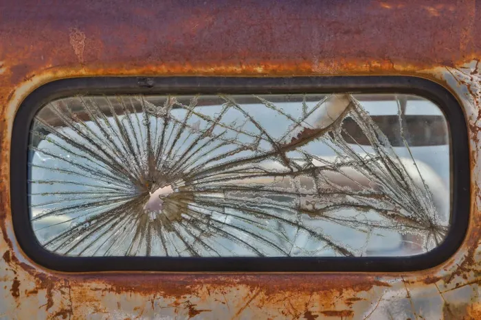 Framed Print : Back window with bullet holes old truck detail in Sprague, Washington State