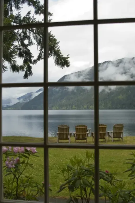 Framed Print : Through the Window at Lake Crescent Lodge, Olympic National Park, Washington, US