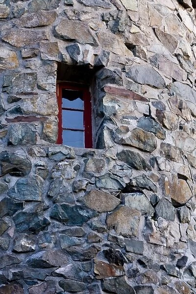 A window in the stone fire tower on Mount Prospect at at the John Wingate Weeks State Historic Site