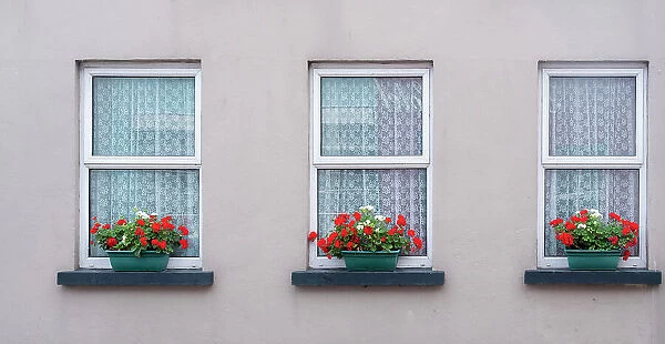 Windows greet visitors in the village of Cong, Connacht County, Ireland