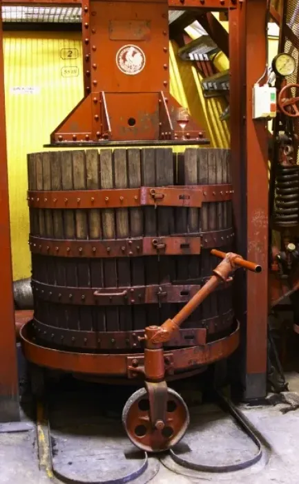 Framed Print : In the winery and old red wine press, Domaine la Tourade, Andre Andre Richard, Gigondas