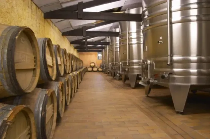 Framed Print : The winery with stainless steel fermentation tanks and old wooden barrels barriques Chateau Kirwan Framed Print : The winery with stainless steel fermentation tanks and old wooden barrels barriques Chateau Kirwan