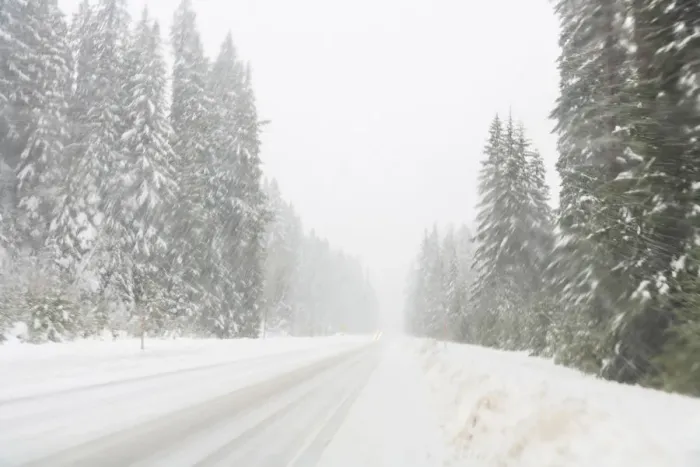 Framed Print : Winter driving conditions on Mount Hood, Oregon, USA