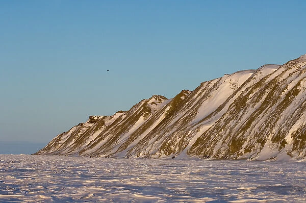 winter landscape on Herschel island, on the frozen Arctic ocean, off the Mackenzie river delta