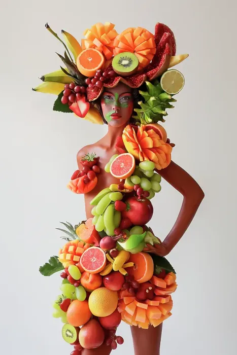 Framed Print : Woman with a body of fruit and vegetables. (AI Generated)