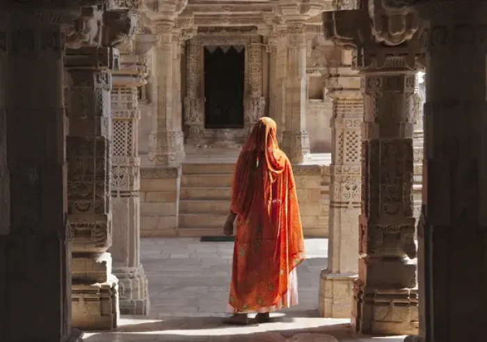 Framed Print : Woman in Jain Temple in Chittorgarh Fort, Rajasthan, India Framed Print : Woman in Jain Temple in Chittorgarh Fort, Rajasthan, India
