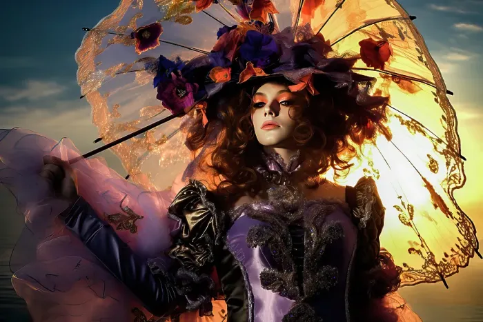 Framed Print : Woman in Venice Carnival costume and umbrella. ©Jim Zuckerman  /  Jaynes Gallery  /  DanitaDelimont.com