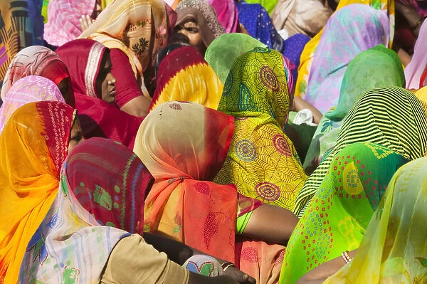 Women in colorful saris gather together, Jhalawar, Rajasthan, India
