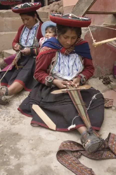 Framed Print : Women in traditional dress and hat weaving using a backstrap loom to weave, Chinchero Framed Print : Women in traditional dress and hat weaving using a backstrap loom to weave, Chinchero