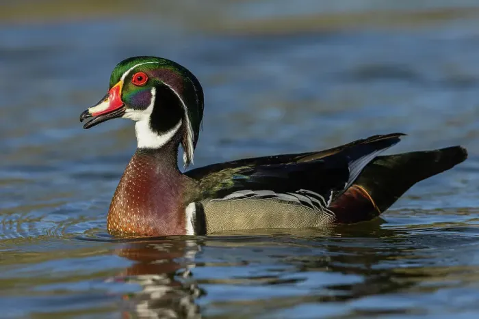 Framed Print : Wood duck drake calling, Southern California, USA Framed Print : Wood duck drake calling, Southern California, USA