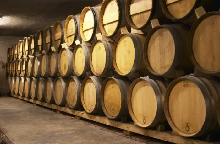 Framed Print : Wooden barrels in the wine cellar. Alain Voge, Cornas, Ardeche, Ardeche, France, Europe