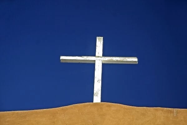 Wooden cross atop the San Miguel Mission in Santa Fe, New Mexico