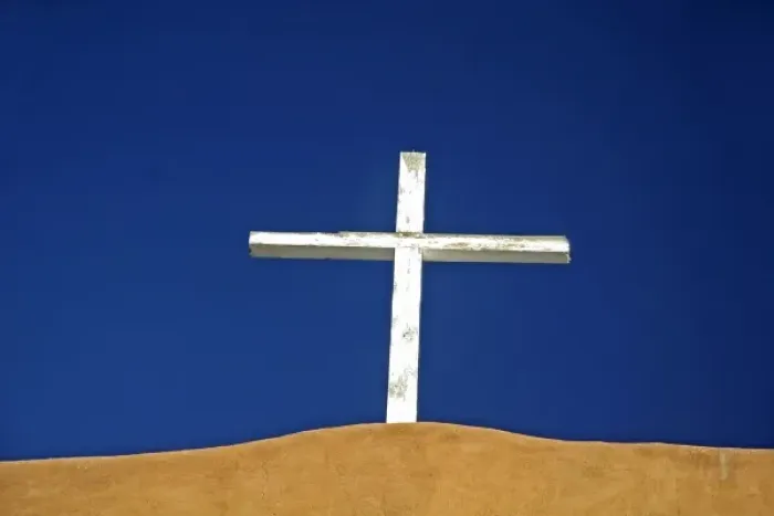 Framed Print : Wooden cross atop the San Miguel Mission in Santa Fe, New Mexico
