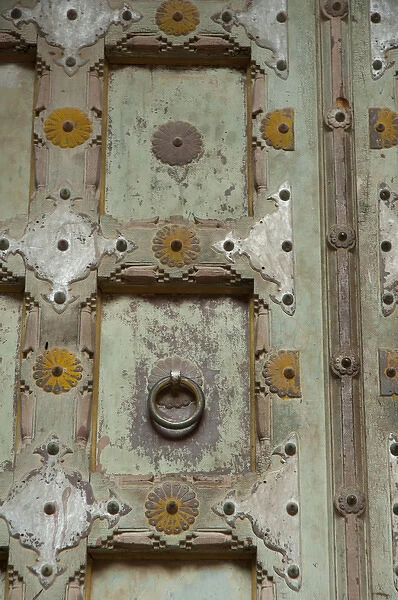 Detail of a wooden door, Mehrangarh Fort, Jodhpur, Rajasthan, India