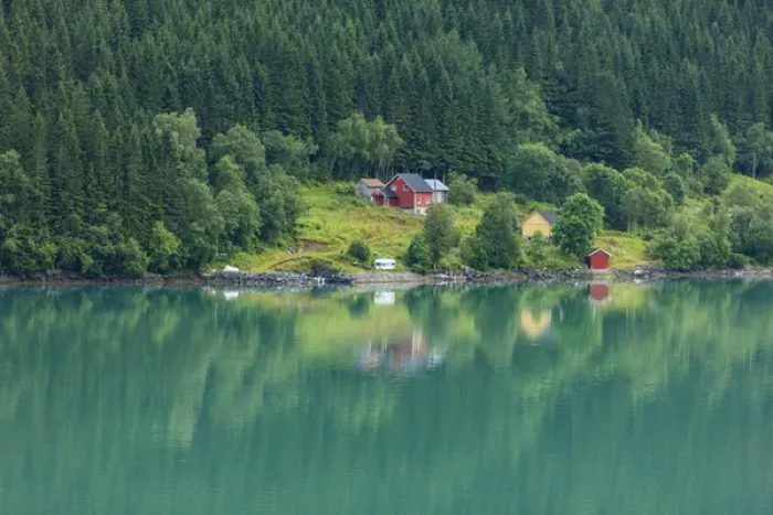 Framed Print : Wooden Farmhouses. Architecture. Olden. Norway