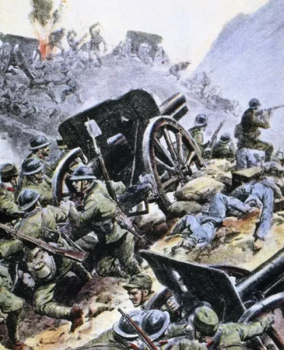 Framed Print : World War I (1914-1918). Italian troops against the Austrian artillery. La Domenica del Corriere Framed Print : World War I (1914-1918). Italian troops against the Austrian artillery. La Domenica del Corriere