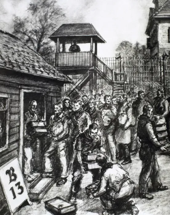 Framed Print : WORLD WAR II (1939-1945). British soldiers imprisoned in a German camp receiving Framed Print : WORLD WAR II (1939-1945). British soldiers imprisoned in a German camp receiving