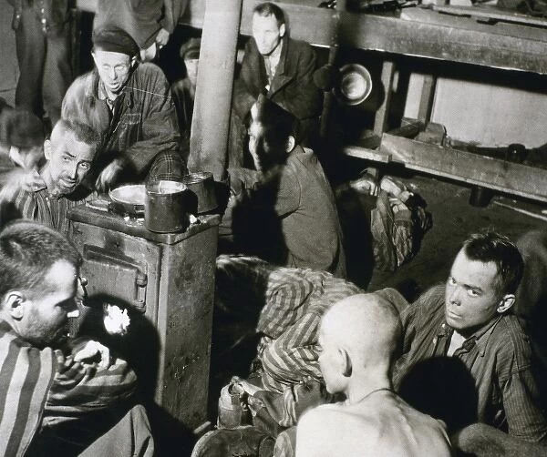 World War II. Sandbostel Concentration Camp. Political prisoners and British troops