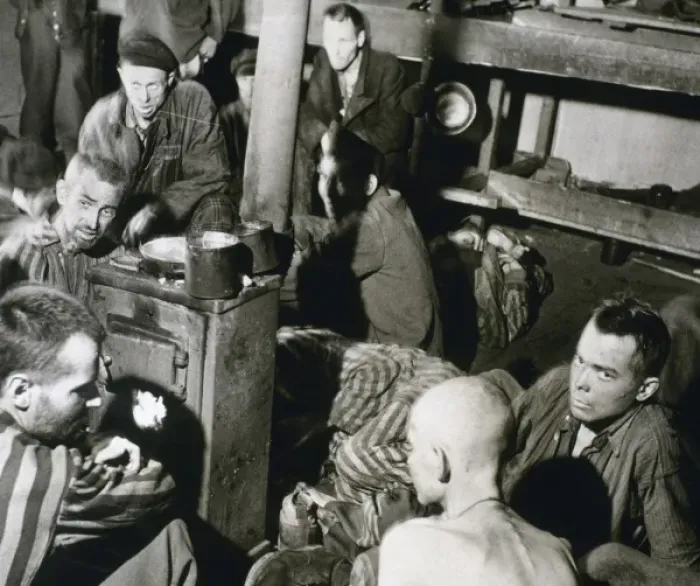Framed Print : World War II. Sandbostel Concentration Camp. Political prisoners and British troops Framed Print : World War II. Sandbostel Concentration Camp. Political prisoners and British troops